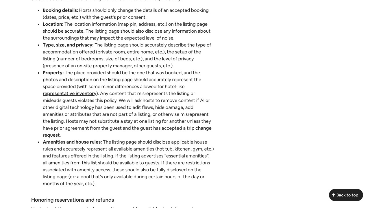 Airbnb's Ground rules for home hosts page, the Property clause, showing the sentence promising hosts will be asked to remove content if AI has been used to edit flaws, hide damage, or add amenities not part of the listing