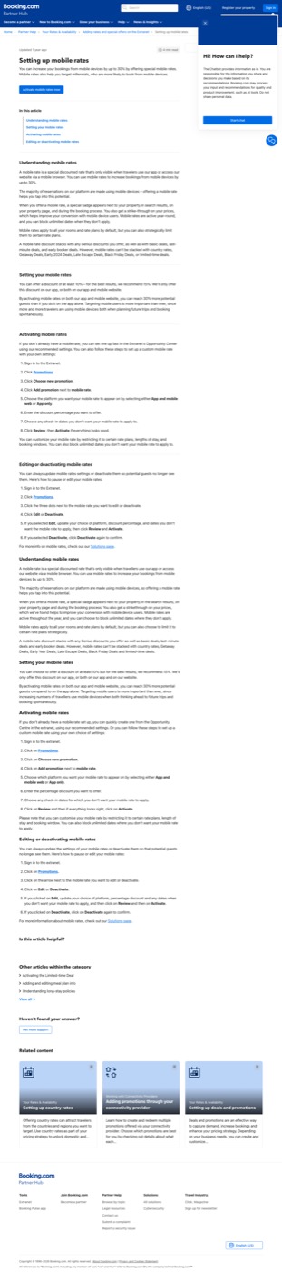 Booking Partner Hub Mobile Rate page showing the 10% minimum and 15% recommended settings, with the compounding rule documented below.